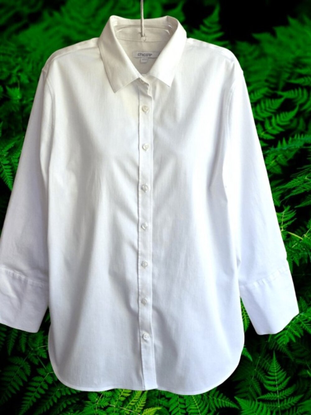 Chico's Womens Stretch Top Blouse Button Up Front 3/4 Sleeves White Size 2 (12)
